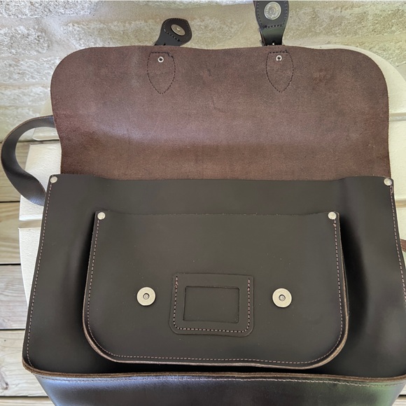 The Leather Satchel Co 15" dark brown England monogram bag briefcase messenger - Picture 3 of 7